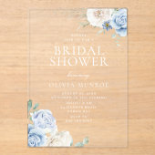 Botanische witte en blauwe bloemen Vrijgezellenfee Acryl Uitnodigingen (Voorkant)