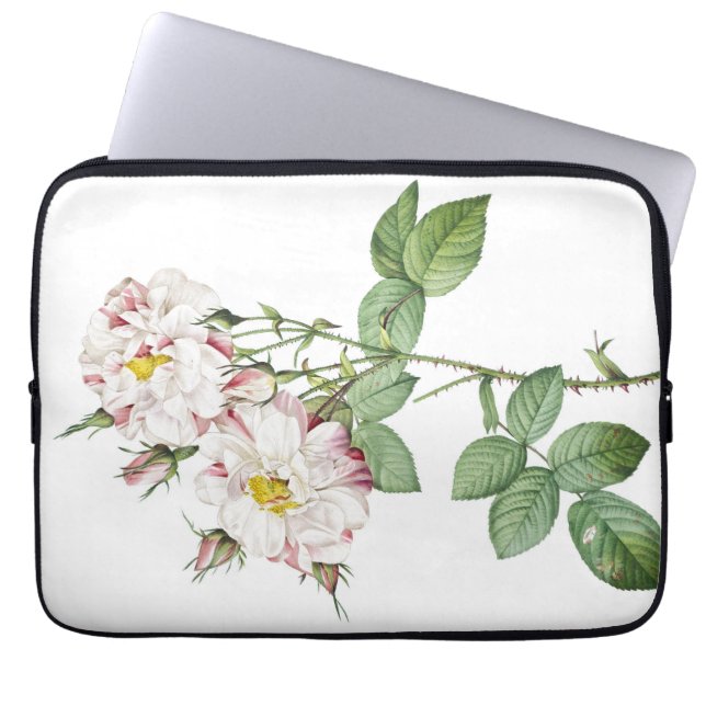  Botanische Witte en Roze Roos Laptop Sleeve (Voorkant)
