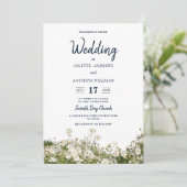 Botanische witte gele groene wilde bloemen Bruilof Kaart (Staand voorkant)