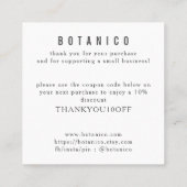 Botanische witte gray Moderne Dank je wel Vierkante Visitekaartje (Achterkant)