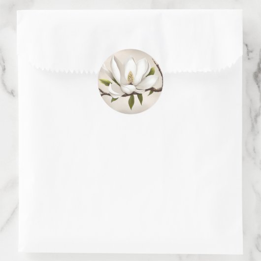 Botanische witte Magnolia Ronde Sticker (Tas)