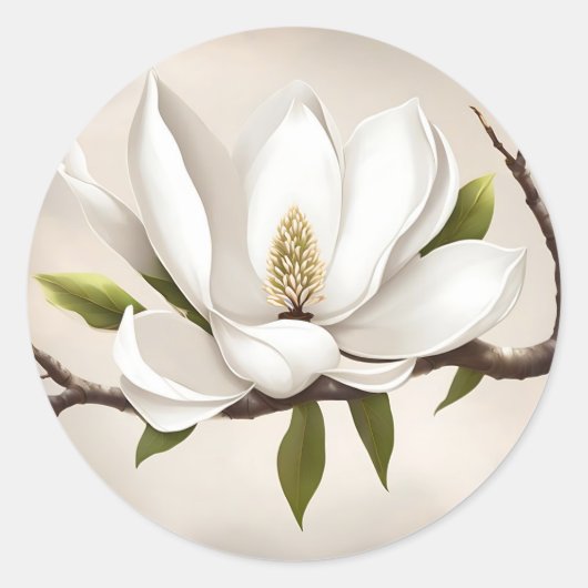 Botanische witte Magnolia Ronde Sticker (Voorkant)
