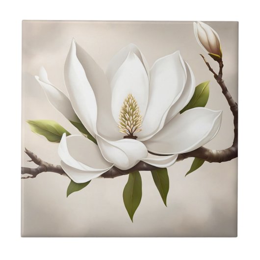 Botanische witte Magnolia Tegeltje (Voorkant)
