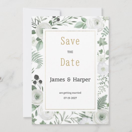 Botanische witte mint bessen bloemensave de datum kaart (Voorkant)