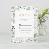 Botanische witte muntbessen bloemrijke RSVP Kaart (Staand voorkant)