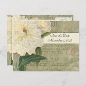 Botanische Witte Pioen Bewaar de Datum Aankondigingskaart (Voorkant / Achterkant)