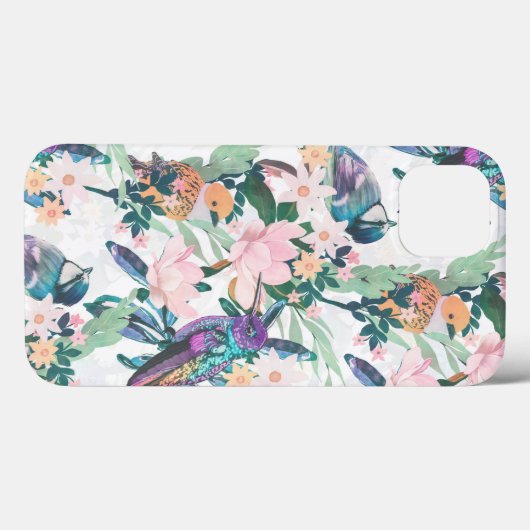 Botanische Witte Tuin Bloemen en vogels Case-Mate iPhone Case (Achterkant (horizontaal))