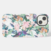 Botanische witte tuinvloeien en vogels iPhone hoesje (Achterkant horizontaal)