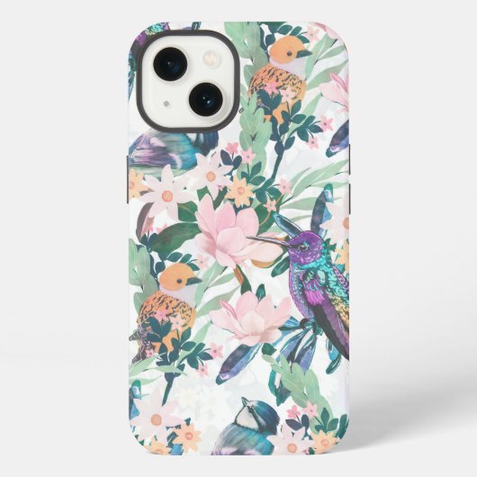 Botanische witte tuinvloeien en vogels iPhone hoesje (Achterkant)