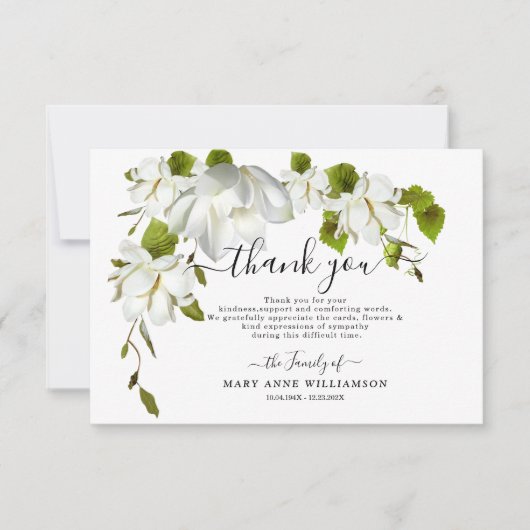 Botanische witte vloeren Funeral Hartelijk dank Bedankkaart (Voorkant)