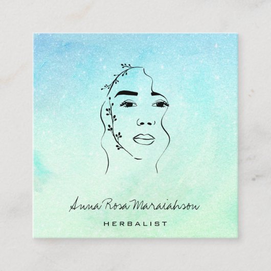 *~* Botanische Woman Greenery Line Art Vierkante Visitekaartje (Voorkant)