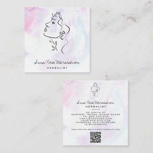 *~* Botanische Woman Line Art Goddess Greenery QR Vierkante Visitekaartje (Voorkant / Achterkant)