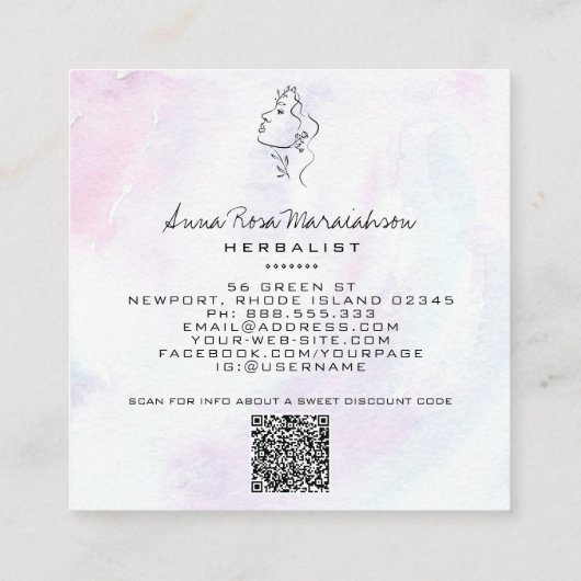 *~* Botanische Woman Line Art Goddess Greenery QR Vierkante Visitekaartje (Achterkant)