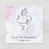 *~* Botanische Woman Line Art Goddess Greenery QR Vierkante Visitekaartje (Voorkant)