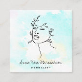 *~* Botanische Woman Line Art Goddess QR Greenery Vierkante Visitekaartje (Voorkant)