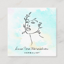 *~* Botanische Woman Line Art Goddess QR Greenery Vierkante Visitekaartje