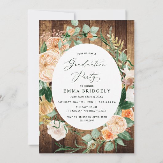 Botanische Woodgrain Farmhouse Graduparty Kaart (Voorkant)