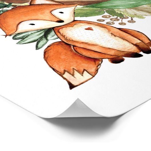 Botanische Woodland Animals Baby shower Welkom Poster (Hoek)