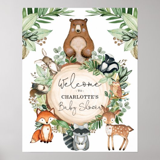 Botanische Woodland Animals Baby shower Welkom Poster (Voorkant)