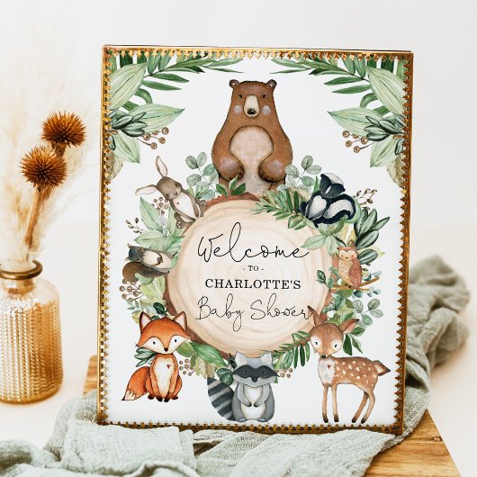 Botanische Woodland Animals Baby shower Welkom Poster