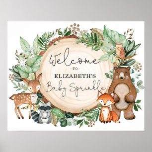 Botanische Woodland Animals Baby Sprinkle Welcome Poster