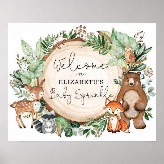Botanische Woodland Animals Baby Sprinkle Welcome Poster (Voorkant)