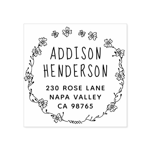 Botanische Wreataangepaste naam en retouradres Rubberstempel (Afrduk)