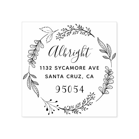 Botanische Wreate Family Rustic Script Address Rubberstempel (Afrduk)
