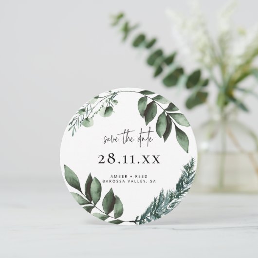 Botanische Wreath Greenery Cirkel Ronde Save The Date (Staand voorkant)