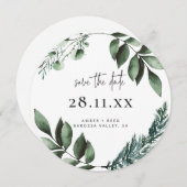 Botanische Wreath Greenery Cirkel Ronde Save The Date (Voorkant / Achterkant)