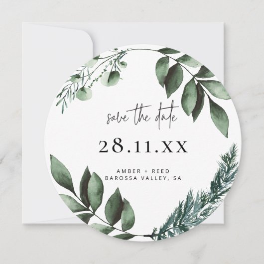 Botanische Wreath Greenery Cirkel Ronde Save The Date (Voorkant)