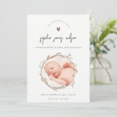 Botanische Wreath Heart Foto geboortebekendmaking Bedankkaart (Staand voorkant)