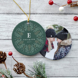 Botanische Wreath Holiday Monogram & Foto Keramisch Ornament
