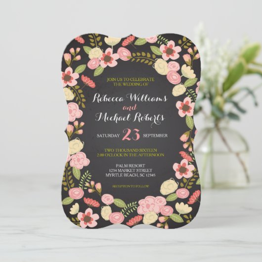 Botanische Wreath Invitation Kaart (Staand voorkant)