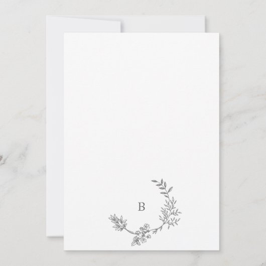 Botanische Wreath Sketched Antiek Monogram Weddens Kaart (Achterkant)