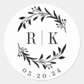 Botanische Wreath Wedding Monogram Ronde Sticker (Voorkant)