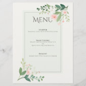Botanische zacht Roze Bloemen Wedding Menu Kaart (Voorkant)
