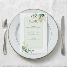 Botanische zacht Roze Bloemen Wedding Menu Kaart