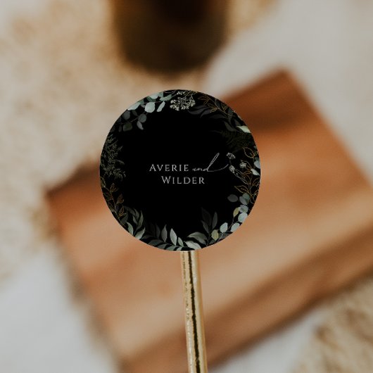 Botanische zegels voor zwarte en gouden bruiloft