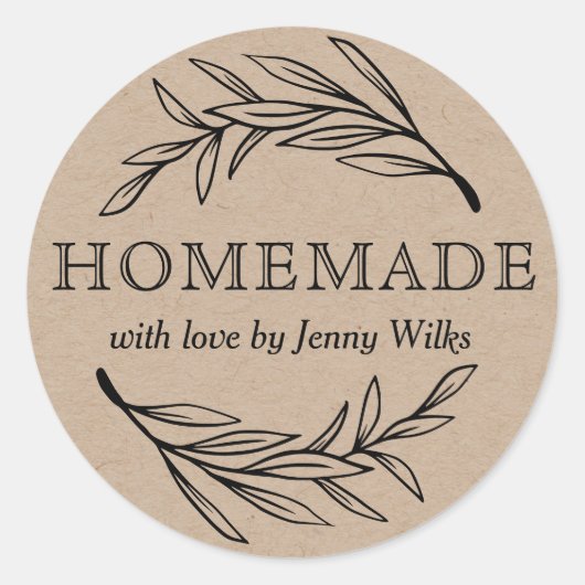 Botanische zelfgemaakte met liefde kleine bedrijve ronde sticker (Voorkant)