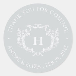 Botanische Zilveren Kam Monogram Bruiloft sticker