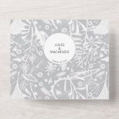 Botanische zilvergrijze patroonbruiloft all in one uitnodiging (Achterkant)