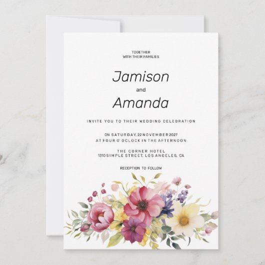 Botanische zomer kleurrijke bloemen bruiloft kaart (Voorkant)