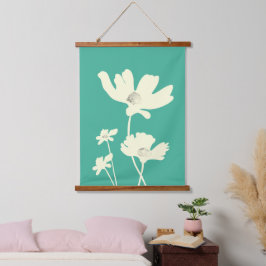 Botanische zomer kosmos bloemen silhouetten hangend wandkleed