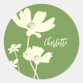 Botanische zomer kosmos bloemen silhouetten ronde sticker (Voorkant)