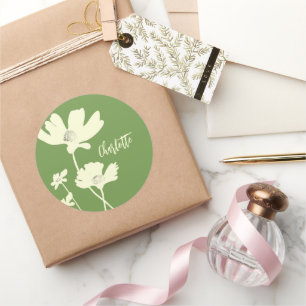 Botanische zomer kosmos bloemen silhouetten ronde sticker