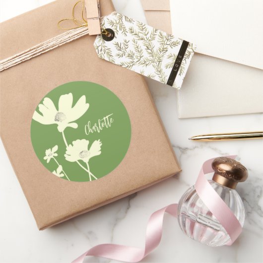 Botanische zomer kosmos bloemen silhouetten ronde sticker (Geschenken)