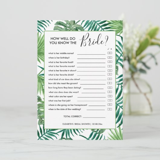 Botanische Zomer Vrijgezellenfeest Spel Kaart (Staand voorkant)