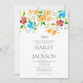 Botanische zon oranje roze blauw mint bloem bruilo kaart (Voorkant)