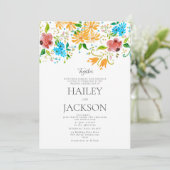 Botanische zon sinaasappel roze blauw munt bloemen kaart (Staand voorkant)